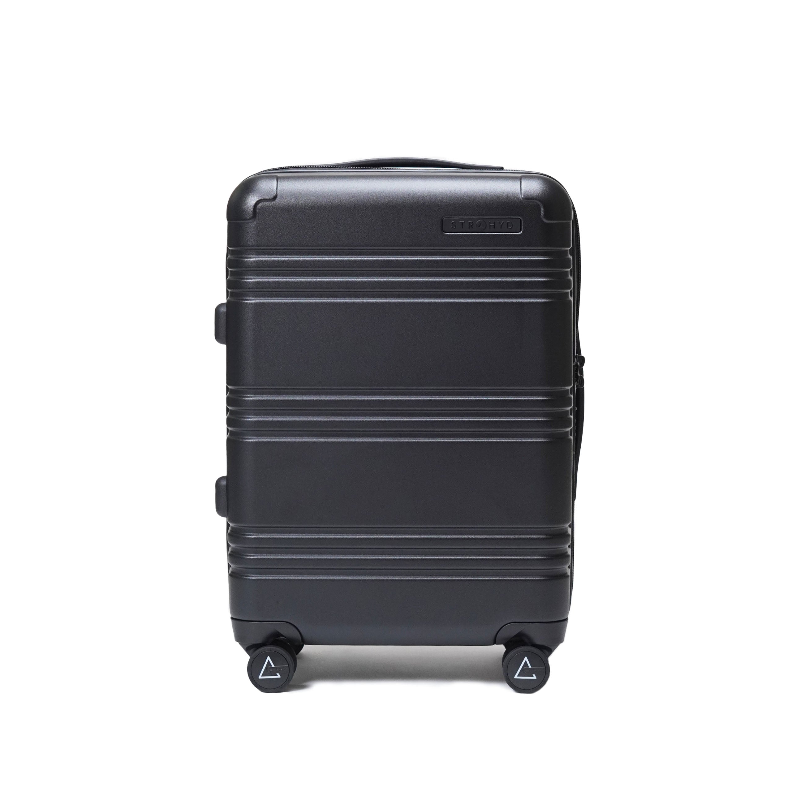 STRAHYD MAX - Maleta Expandible, Carry-On, color negro, vista frontal, ruedas Spinner 360° Hinomoto Silent-Run