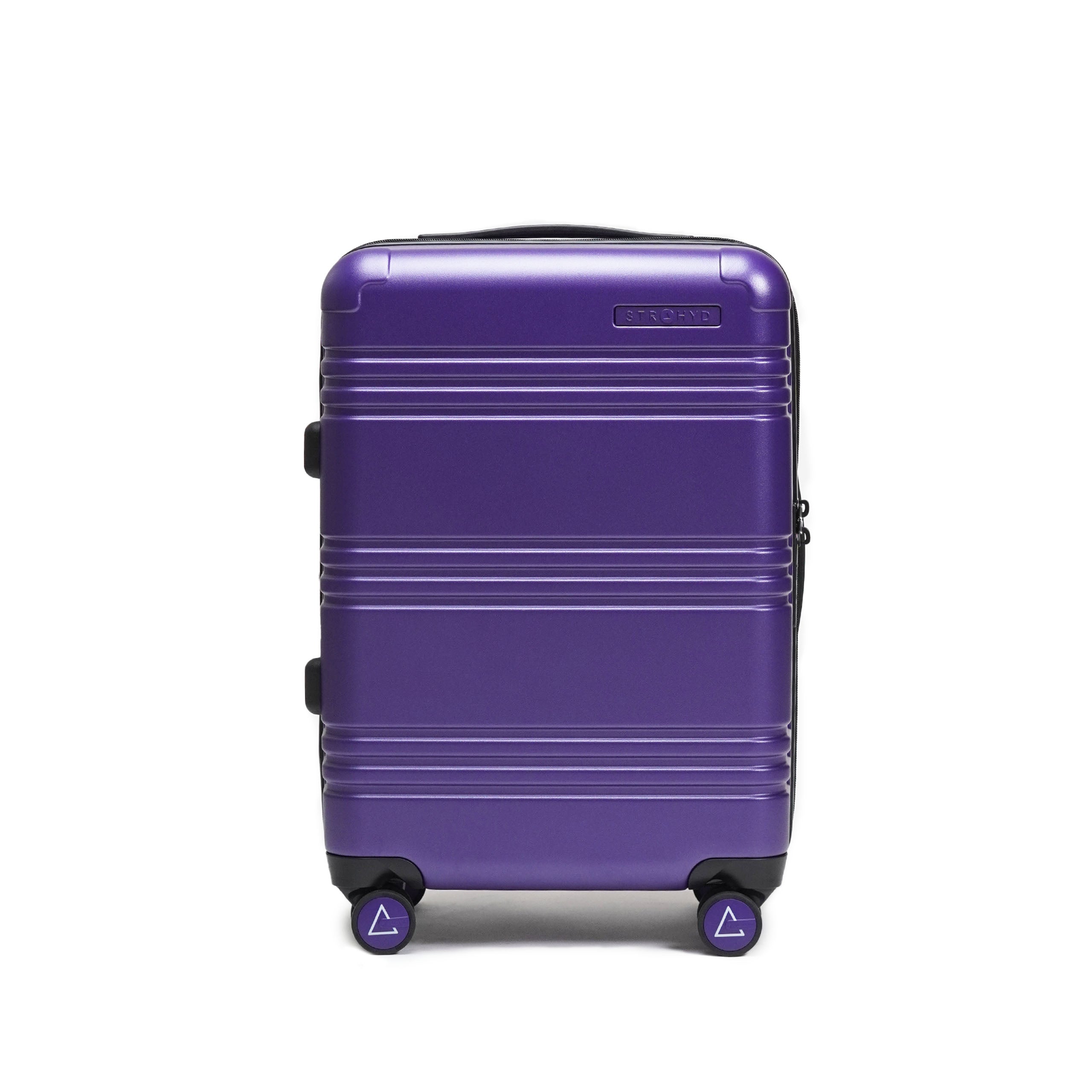 STRAHYD MAX - Maleta Expandible, Carry-On, color morado, vista frontal, ruedas Spinner 360° Hinomoto Silent-Run