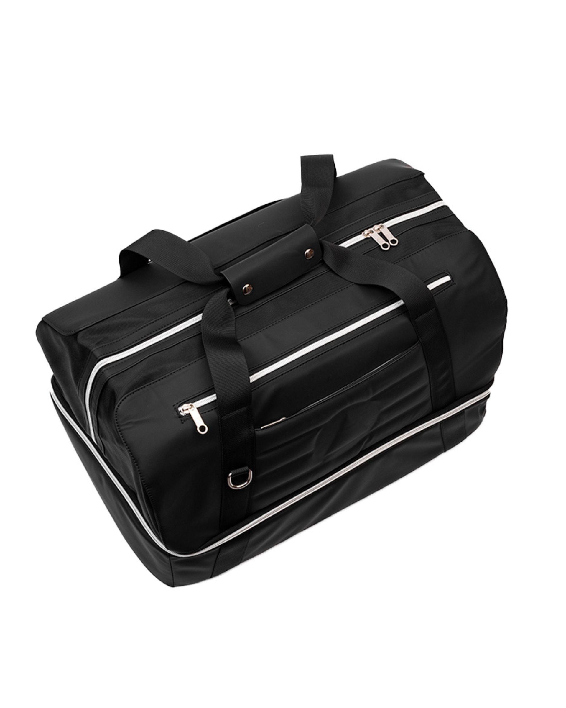 #color_black matte Duffle bag STRAHYD vista superior con asas reforzadas y cierre