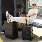 STRAHYD MAX - Maleta Expandible, Check-In L, Carry-On, color negro, ruedas Spinner 360° Hinomoto Silent-Run, mango telescópico de aluminio con múltiples niveles, candado TSA