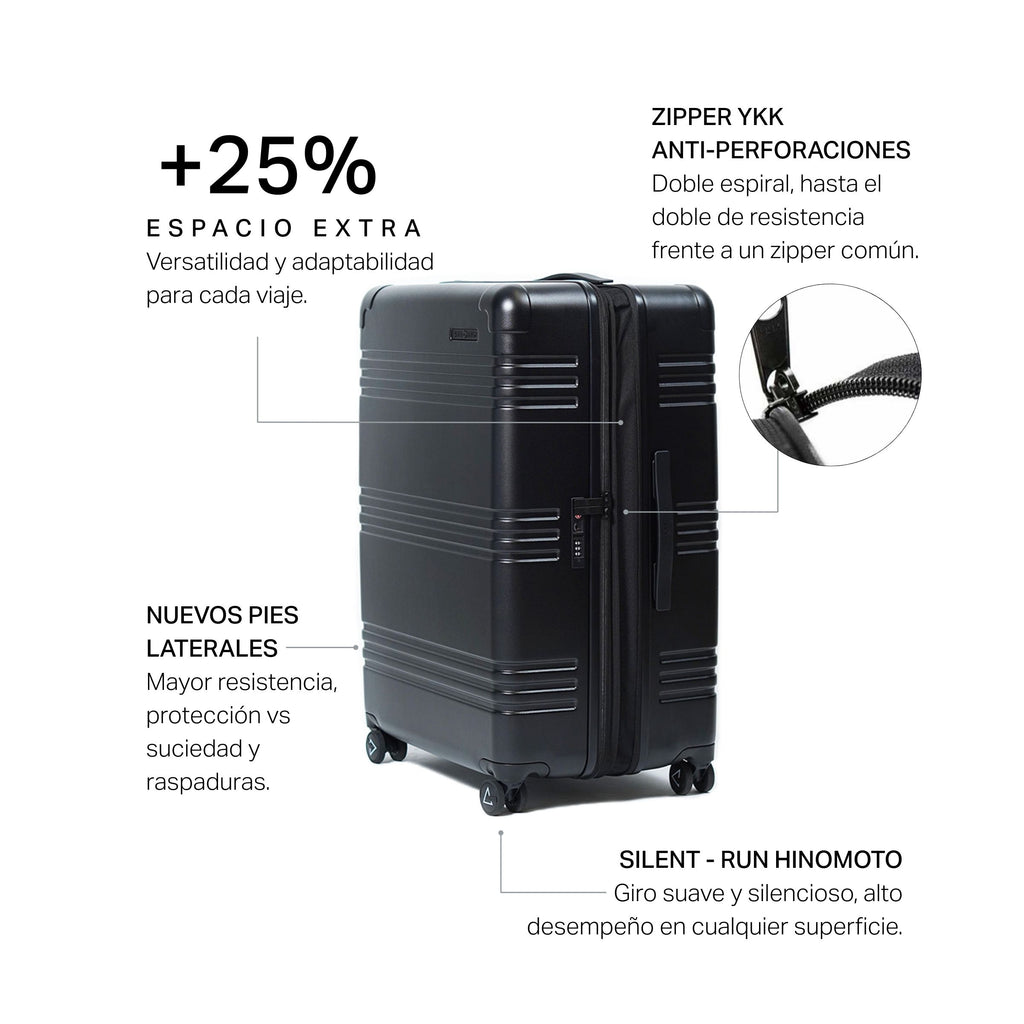 STRAHYD MAX - Maleta Expandible, nuevos pies laterales, zipper YKK Anti-perforaciones, ruedas Spinner 360° Hinomoto Silent-Run, candado TSA