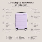 maleta carryon lila infografía